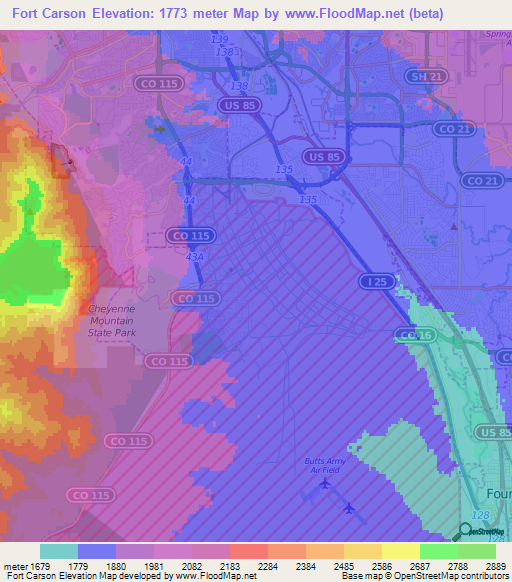 Fort Carson,US Elevation Map