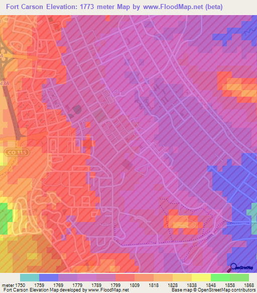 Fort Carson,US Elevation Map