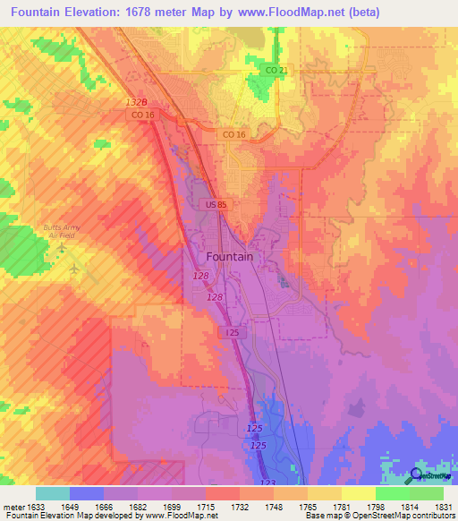 Fountain,US Elevation Map