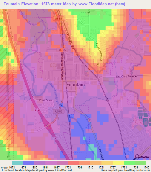 Fountain,US Elevation Map