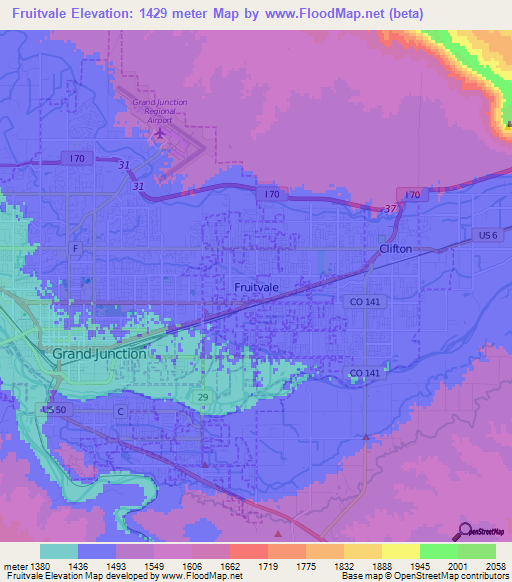 Fruitvale,US Elevation Map