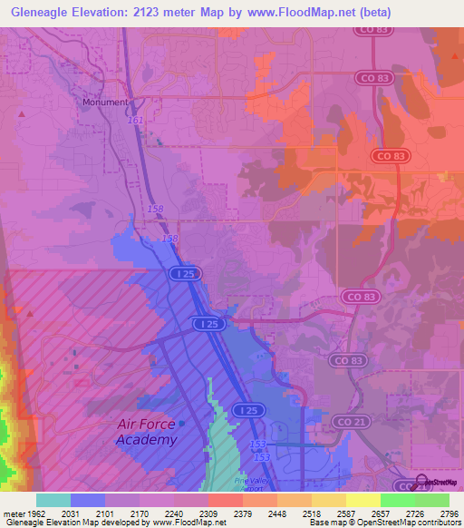 Gleneagle,US Elevation Map