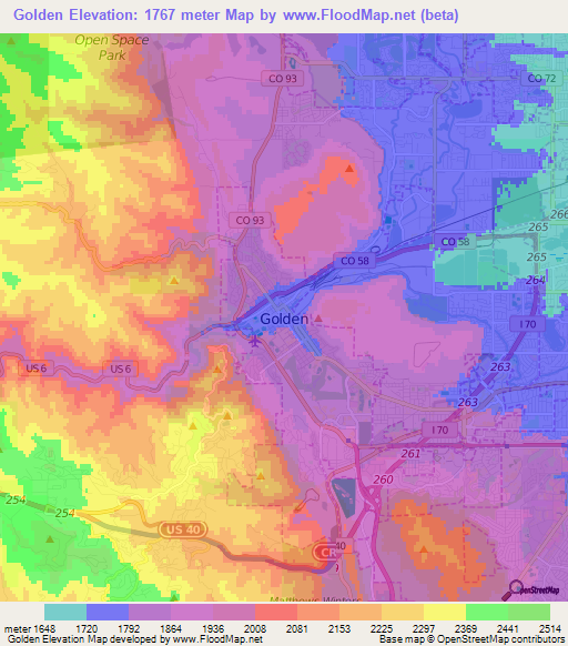 Golden,US Elevation Map