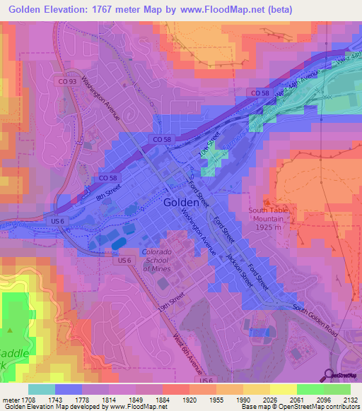 Golden,US Elevation Map