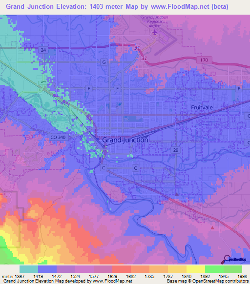 Grand Junction,US Elevation Map