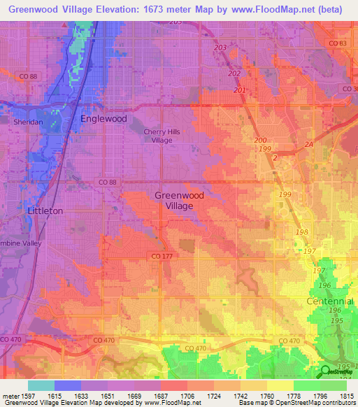 Greenwood Village,US Elevation Map