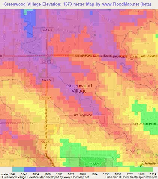 Greenwood Village,US Elevation Map