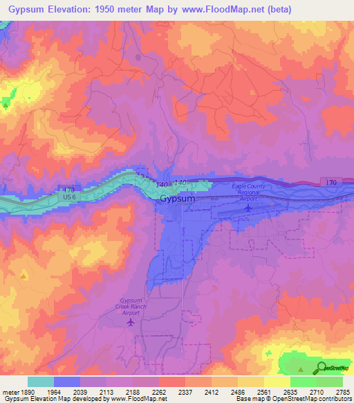 Gypsum,US Elevation Map