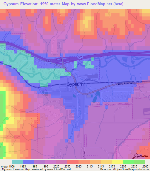 Gypsum,US Elevation Map