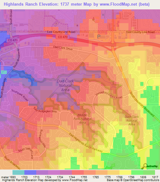 Highlands Ranch,US Elevation Map