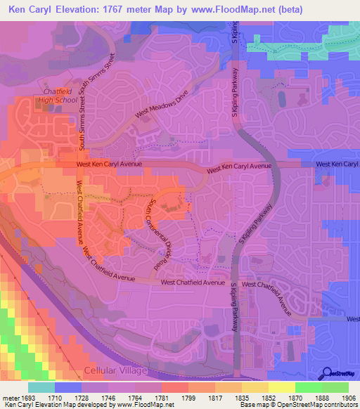 Ken Caryl,US Elevation Map