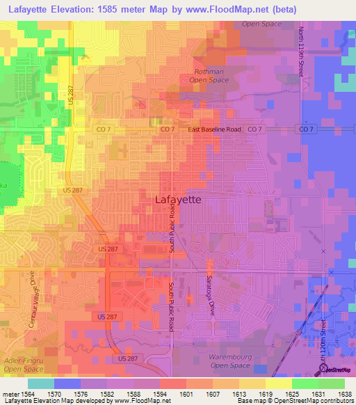 Lafayette,US Elevation Map