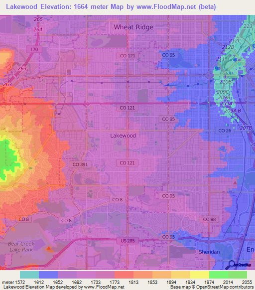 Lakewood,US Elevation Map