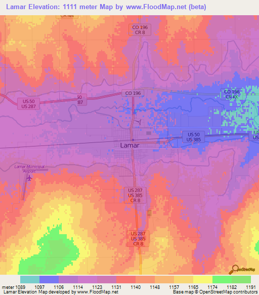 Lamar,US Elevation Map