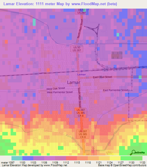 Lamar,US Elevation Map