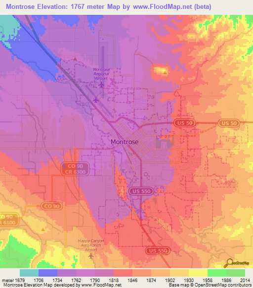 Montrose,US Elevation Map