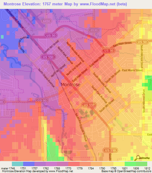 Montrose,US Elevation Map