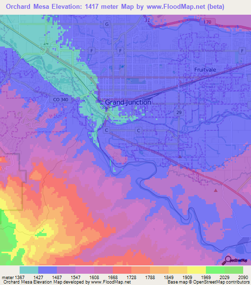 Orchard Mesa,US Elevation Map