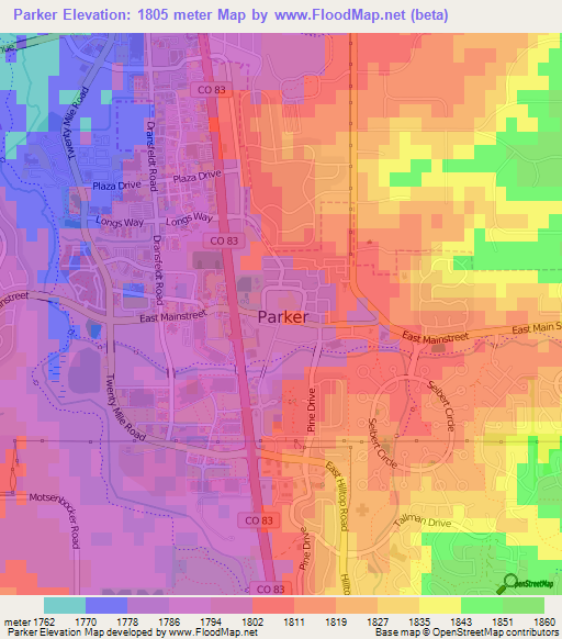 Parker,US Elevation Map