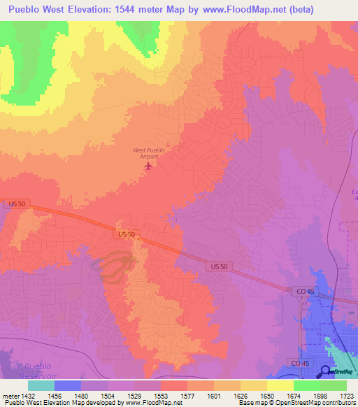 Pueblo West,US Elevation Map