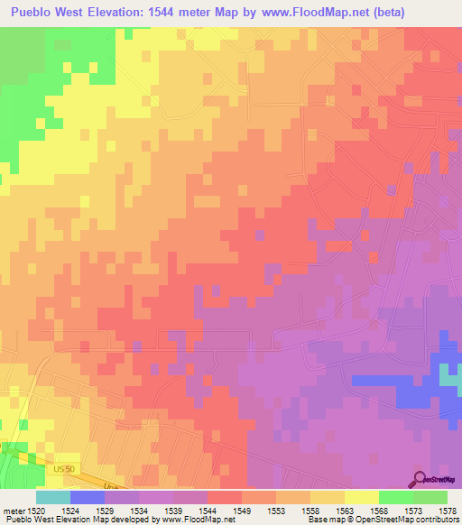 Pueblo West,US Elevation Map