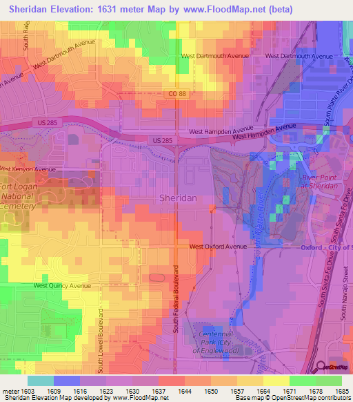 Sheridan,US Elevation Map