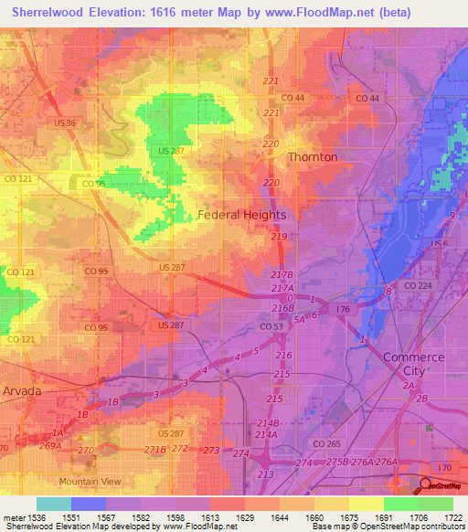 Sherrelwood,US Elevation Map