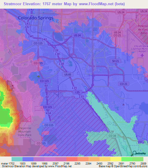 Stratmoor,US Elevation Map