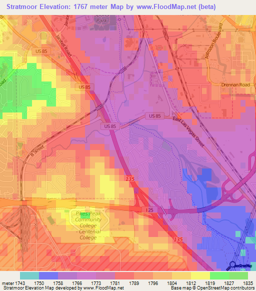 Stratmoor,US Elevation Map