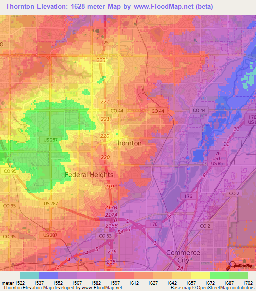 Thornton,US Elevation Map