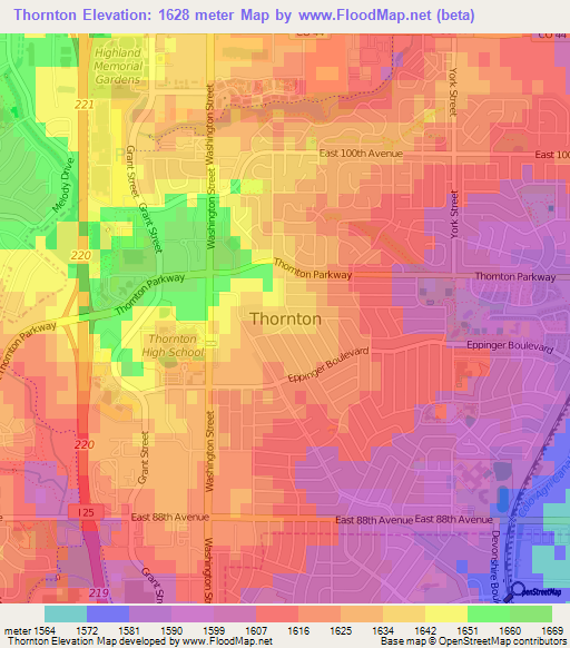 Thornton,US Elevation Map