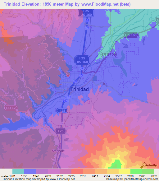 Trinidad,US Elevation Map