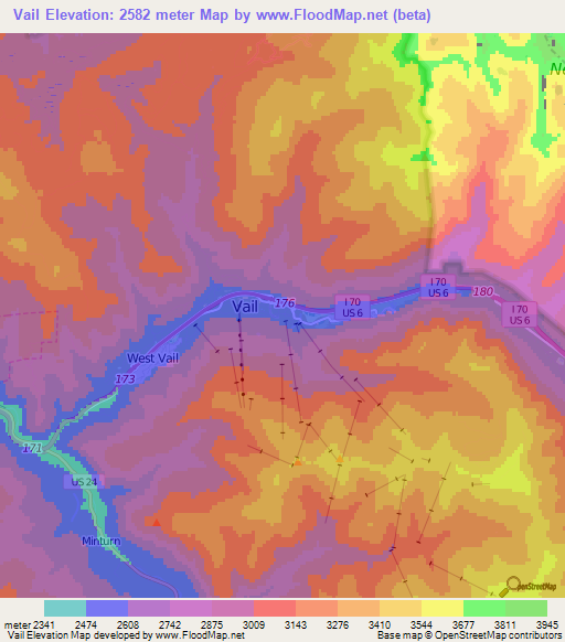 Vail,US Elevation Map