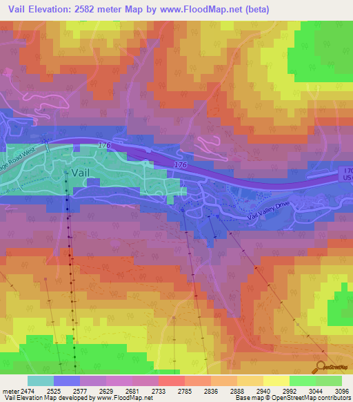 Vail,US Elevation Map