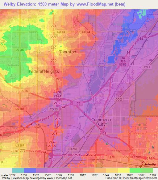 Welby,US Elevation Map