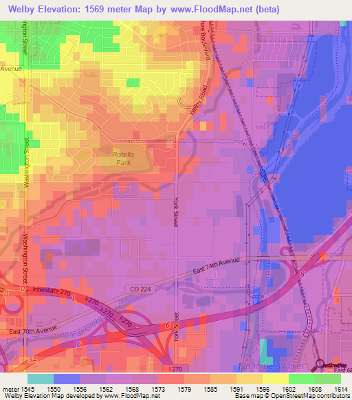 Welby,US Elevation Map