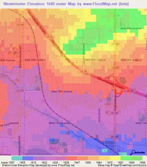 Westminster,US Elevation Map