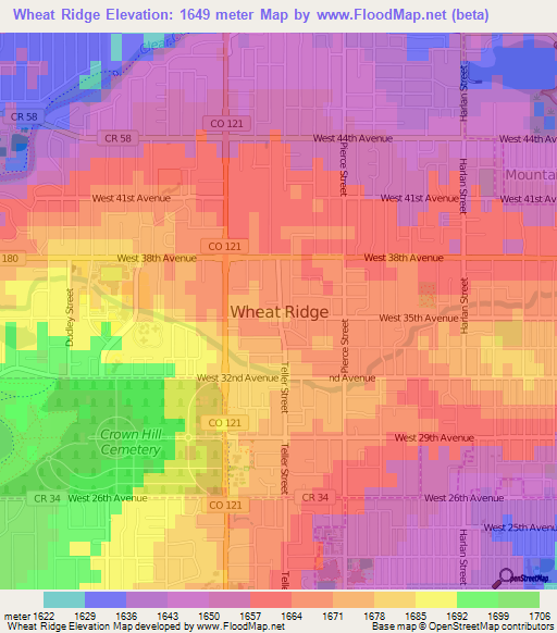 Wheat Ridge,US Elevation Map