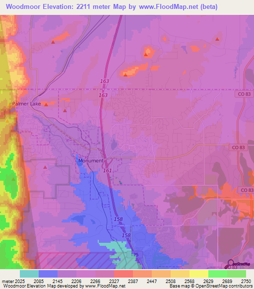 Woodmoor,US Elevation Map