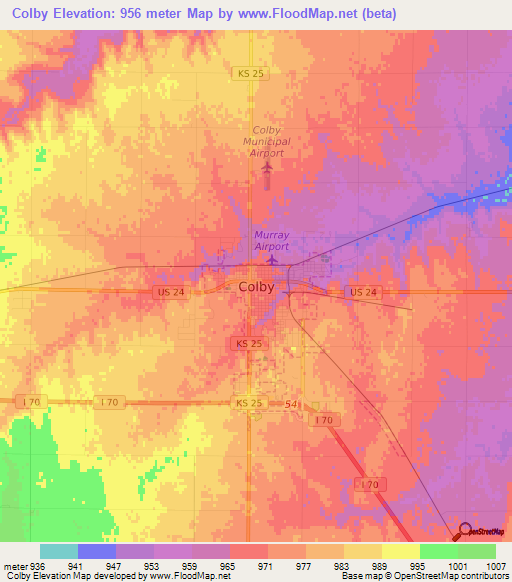 Colby,US Elevation Map