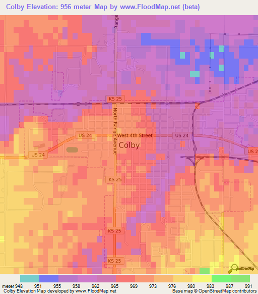 Colby,US Elevation Map