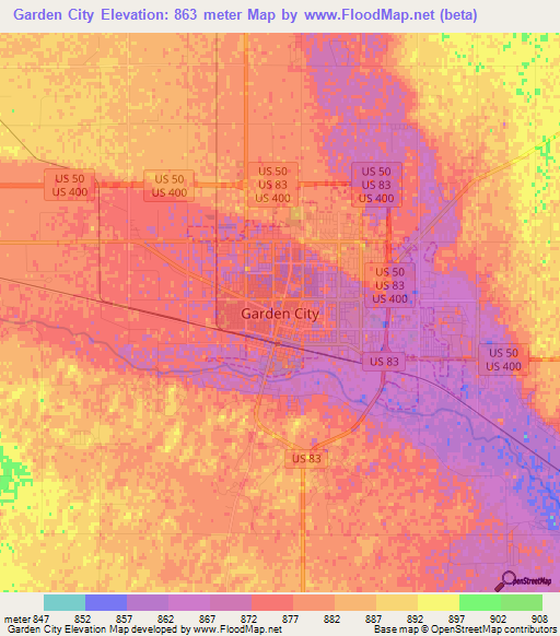 Garden City,US Elevation Map