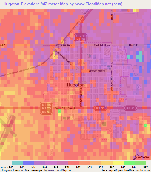 Hugoton,US Elevation Map