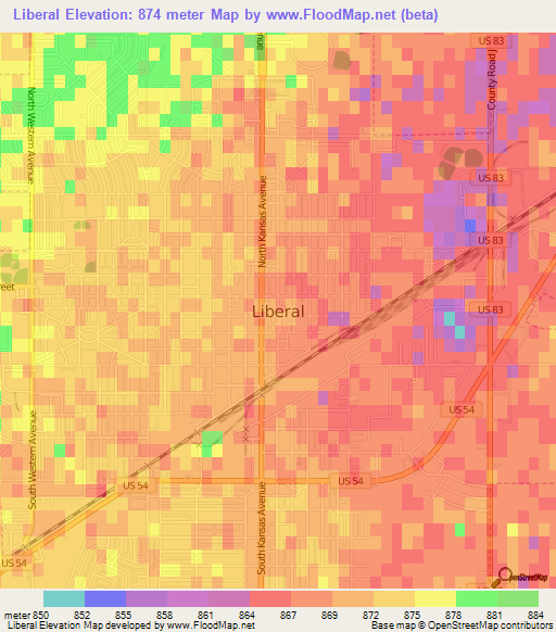 Liberal,US Elevation Map