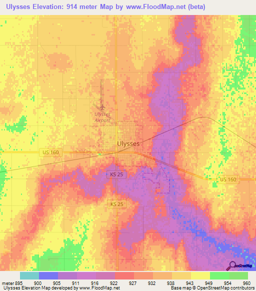 Ulysses,US Elevation Map