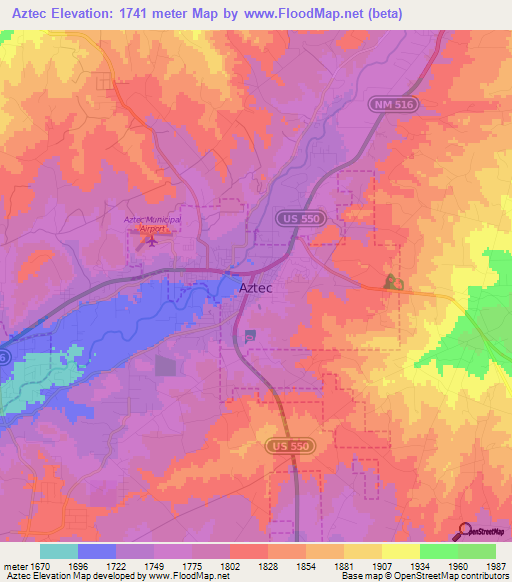 Aztec,US Elevation Map