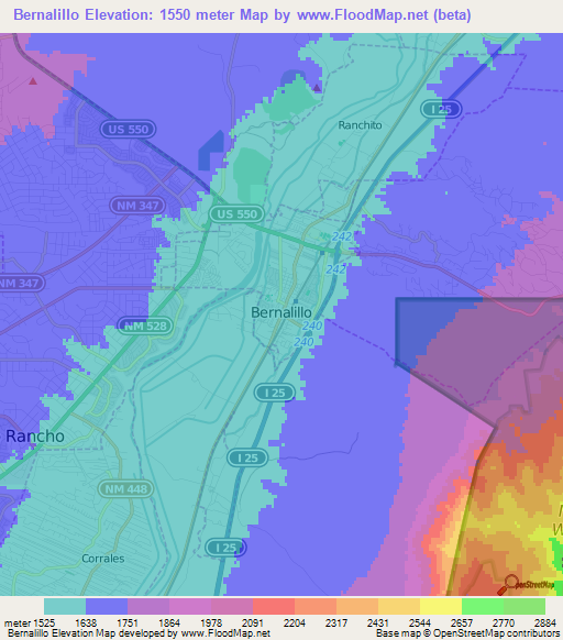 Bernalillo,US Elevation Map