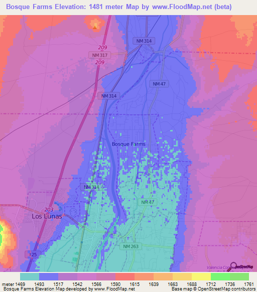 Bosque Farms,US Elevation Map