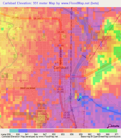 Carlsbad,US Elevation Map