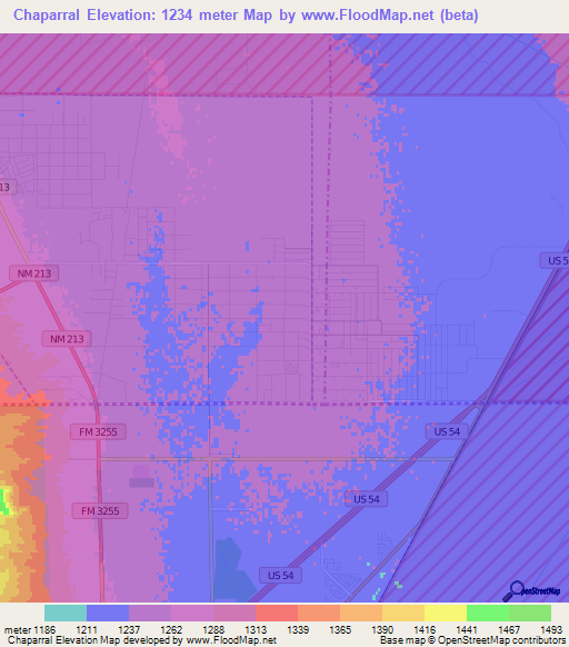 Chaparral,US Elevation Map